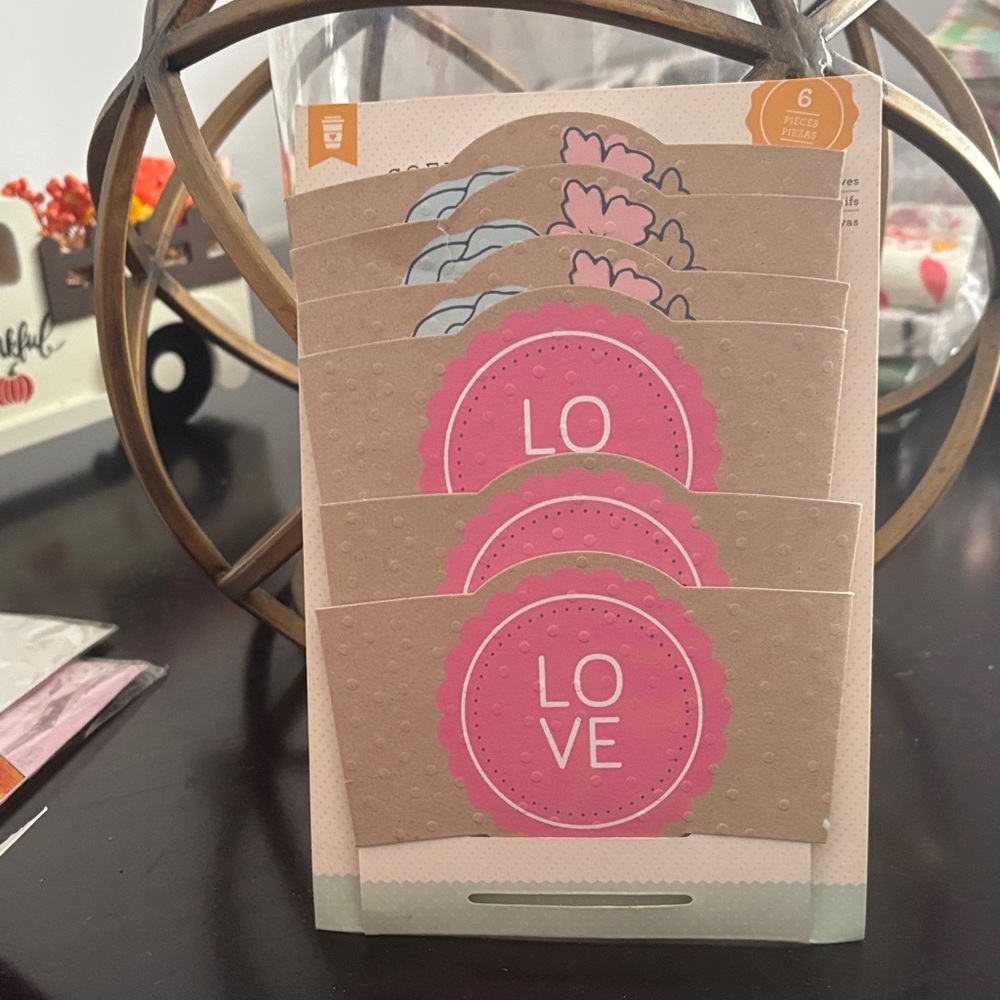 Love Coffee Cup Sleeves - Pink and Brown
